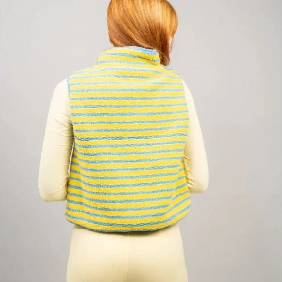 Striped Yellow and Blue Fleece Vest - Picture 3 of 10